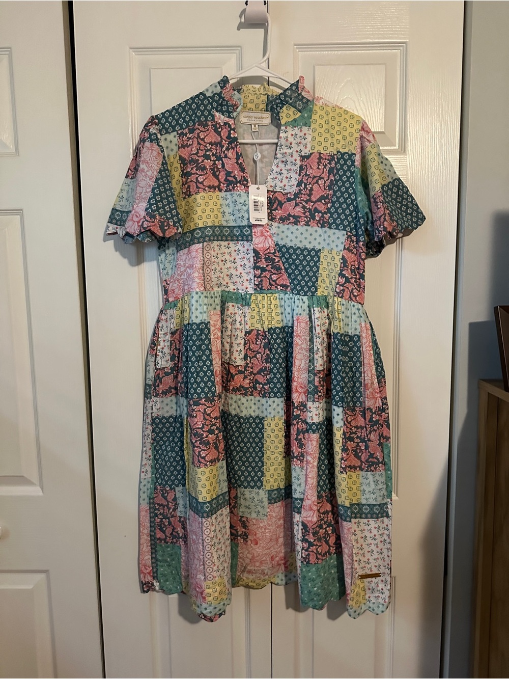 Patchwork Floral Short Sleeve Dress - Multicolor